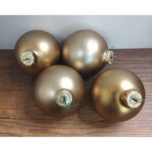 VINTAGE HD Glass Ball Christmas Ornaments Lot Of 4 Brown Gold D5